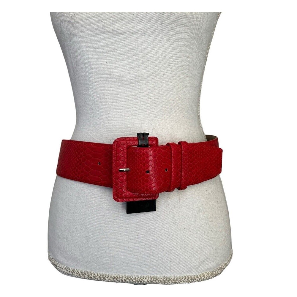 INC Women's Med/Large Red Faux Snake Embossed Wide Belt